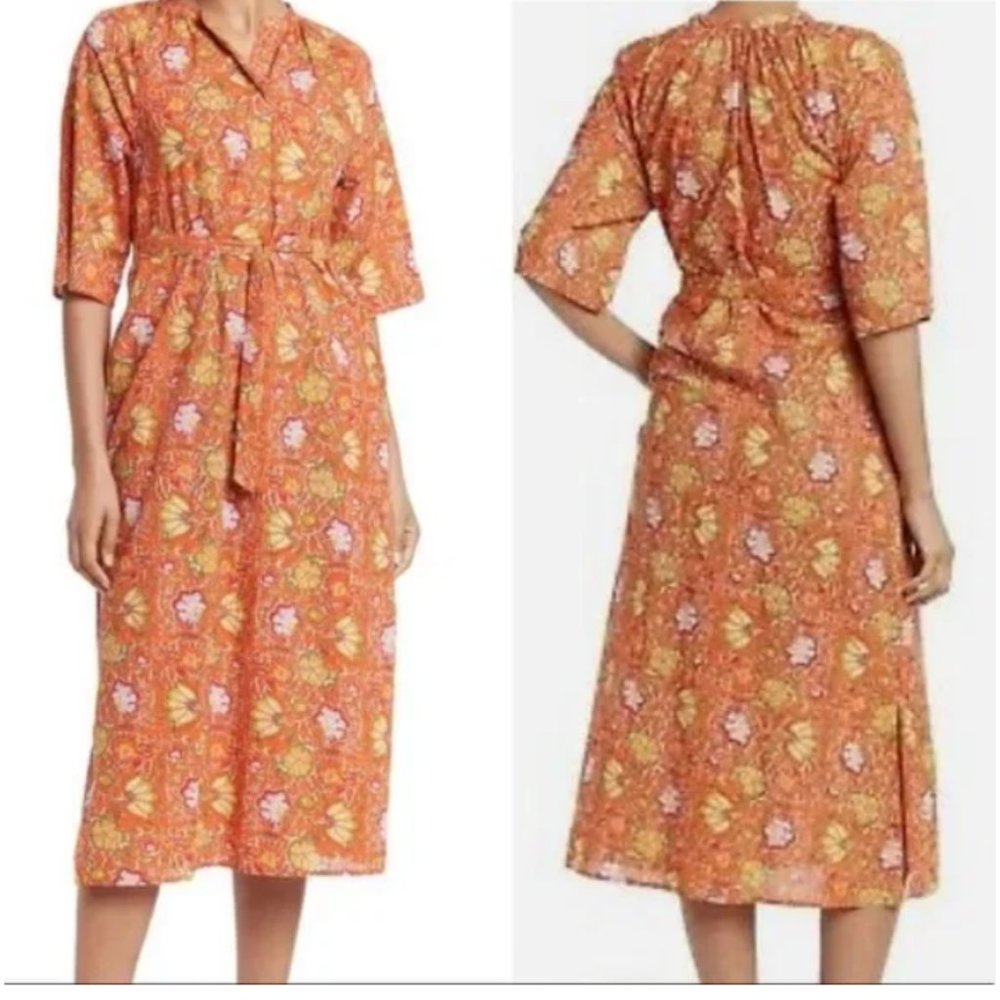 Anthropologie dRA Los Angeles Orange floral print cottage core dress